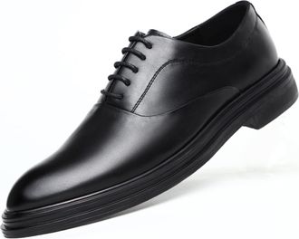 Generic Shoes Dress Oxford for Men Lace Up Round Burnished Toe Vegan Leather Anti-Slip Block Heel Non Slip Prom(Black,7.5 UK)