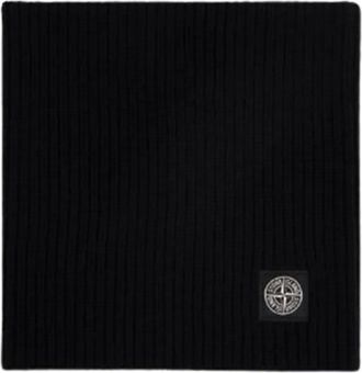 Stone Island Compass-patch ribbed neck warmer - Black