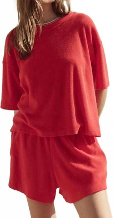The Great. Micro Terry Track Crewneck Top In Pimento