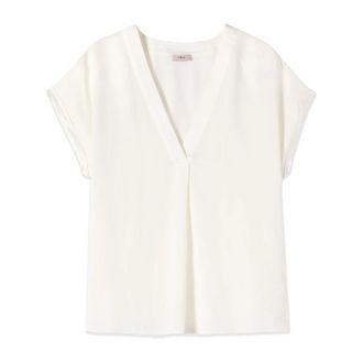 Oltre Blusa in viscosa cr&ecirc;pe con scollo a V - - Blouses & Shirts - Donna - Bianco - S