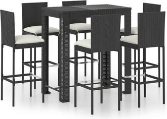vidaXL Set Muebles Bar Jard&iacute;n 7 Piezas Y Cojines Rat&aacute;n Sint&eacute;tico Negro Vidaxl