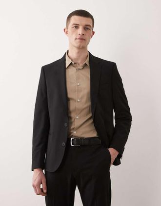 Asos Blazer da abito skinny in lana nero lavabile