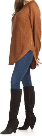 Papillon Long Sleeve Sweater With Zip Side In Brown