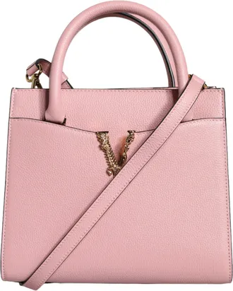 Versace Pink Small Top Handle Grainy Calf Leather Crossbody Womens Bag