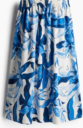 H&M Ausgestellter Jupe - Weiss/Blau Gemustert