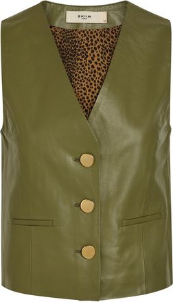 Skiim V-neck Leather Waistcoat - Green - 38 (UK10 / S)