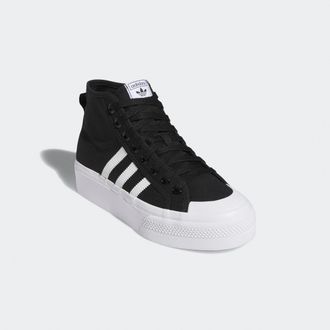 adidas Sneaker ADIDAS ORIGINALS NIZZA PLATFORM MID, Damen, Gr. 40,5, schwarz-weiss (core schwarz, cloud wei&szlig;, cloud wei&szlig;), Synthetik, Textil, Schuhe Sneaker