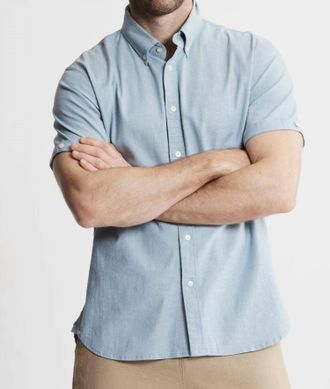 Jachs NY Short Sleeve Chambray Shirt In Light Blue