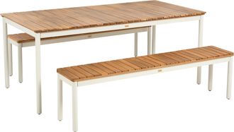 Beliani Mesa De Comedor De Jard&iacute;n Moderna Con 2 Bancos De Madera De Acacia Con Listones Y Estructura De Metal Marr&oacute;n Corricella