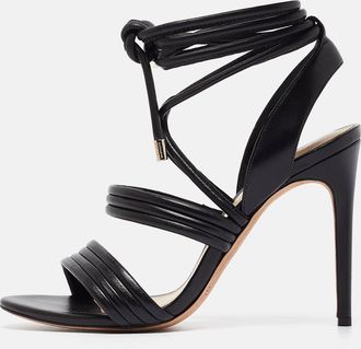 Alexandre Birman Black Leather Ankle Wrap Sandals