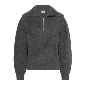 Max Mara Trui met col van pure wol met halve metalen ritssluiting- volledig gebreid in popcornsteek - Dames - Truien - Grijs - Maat: XS Wol