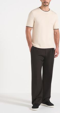 Mani&egrave;re De Voir Wyatt Contrast Knit T Shirt in Cream at Nordstrom, Size X-Large