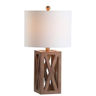 Jonathan Y Designs Stewart Farmhouse Wood LED Table Lamp in Brown at Nordstrom