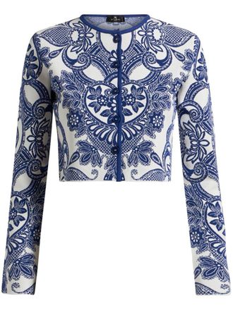 Etro paisley-intarsia cardigan - women - Polyester/Viscose - 38 - Blue