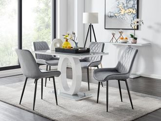 Furniturebox Giovani 4 Grey Dining Table & 4 Pesaro Black Leg Chairs