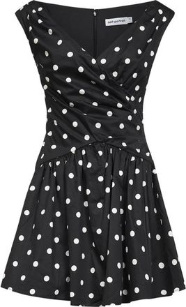 Self Portrait Polka Dot Katoenen Mini Jurk - Dames - Korte kleedjes - Zwart - S - Katoen - Kleedjes