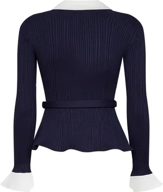 Self Portrait Womens Cardigan Belted Ribbed Blue Polyamide Cardigans Sweater