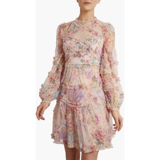 Needle & Thread Floral Diamond Ruffle Dress in Topaz Pink at Nordstrom, Size 6