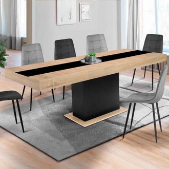 IDMarket Idmarket - Mesa De Comedor Extensible Eden 6-10 Personas Madera Y Banda Central Negra 160-200 Cm