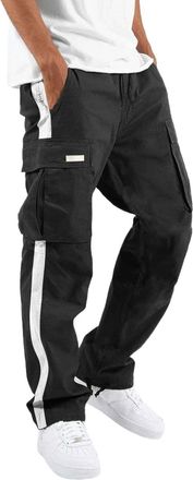 Generic Mens Casual Cargo Trousers | Men Jogger Elastic Waist Workwear Pants | Regular Fit Drawstring Sweatpants | Sports Bottoms with Zip Pockets and Adjusta