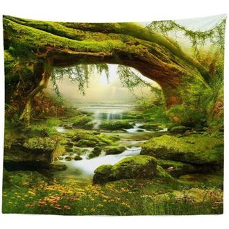 OEM Tapiz De Pared - Bosque Psicod&eacute;lico - Luz Solar Clara - Para Colgar - Paisaje - Selva Bohemia - Arte De Pared - Decoraci&oacute;n (200 X 150 Cm)