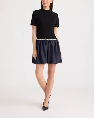 Ellen Tracy Womens Twofer Mock Neck Short Sleeve Mini Dress