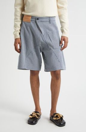 J.W.Anderson Twisted Workwear Stripe Shorts in Off White/Navy at Nordstrom, Size 34 Us