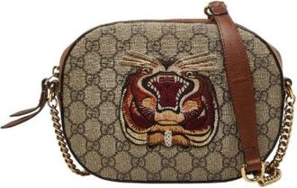 Gucci Pre-owned GG Supreme Tiger Schoudertas - Dames - Vintage Schoudertas - Bruin - ONE Size - Leer - Vintage