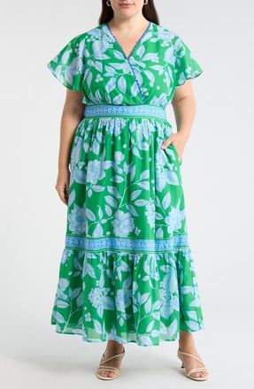 Sugarlips Verbena Floral Ingrida Surplice Midi Dress in Kelly-Blues at Nordstrom, Size 1X