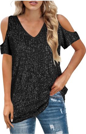 Generic Sparkly Tops for Women UK Sequin Party Ladies Evening Going Out Plus Size Top Elegant Glitter Sparkle Glittery Dressy Casual Tops Blouses Festival Coc