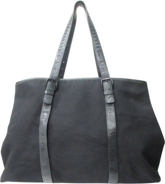 Bottega Veneta Black Leather Canvas Tote Bag (Pre-Owned)