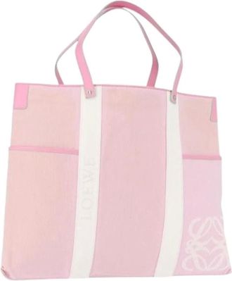 Loewe Pre-owned Tote Bags, female, Pink, Size: ONE SIZE Pre-owned Canvas Tote Bag