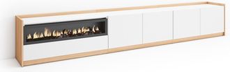 Skraut Home Skraut Home - Mueble Tv, Televisi&oacute;n, 310x37x50cm, Para Tv Hasta 80, Chimenea El&eacute;ctrica, Blanco Y Roble Soft