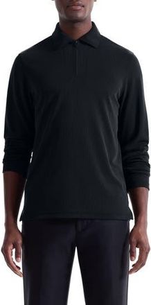 Bugatchi Ottoman Rib Half Zip Long Sleeve Polo in Black at Nordstrom Rack, Size Small