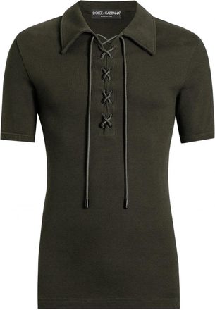 Dolce & Gabbana KINTTED LACE UP POLO Size: 50, colour: GREEN