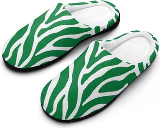 Generic Green Zebra Stripes Funny Mens Cotton Slippers Soft Non-Slip Rubber Sole House Slipper Indoor Outdoor