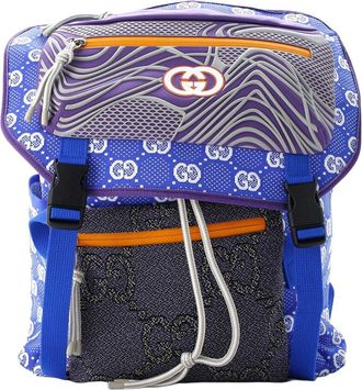 Gucci Paneled Double Buckle Backpack Gg Jacquard Nylon And Rubber Large (Authentic Pre-Loved)