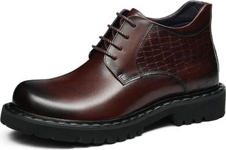 Generic Mens Lace Up Casual Ankle Boots Round Toe Office Dress Shoes Block Heel Platform Short Boot,Brown,6.5 UK