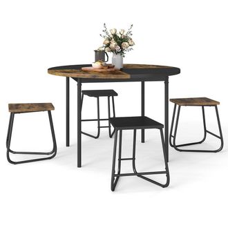 Costway Costway 5PCS Dining Set Round Kitchen Table &4 Stools Space-Saving Dinette Set