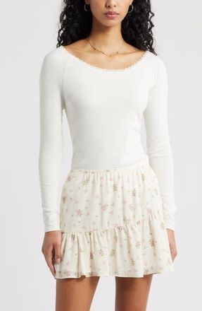 BP. Lace Trim Long Sleeve Top in Ivory at Nordstrom Rack, Size Medium