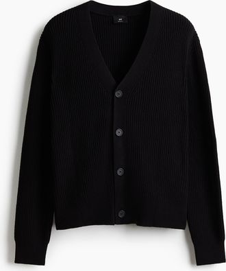 H&M Gerippter Cardigan in Regular Fit - Schwarz