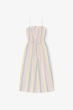 Ganni Mixed Stripe Cotton Maxi Strap Dress - Size 32 Organic