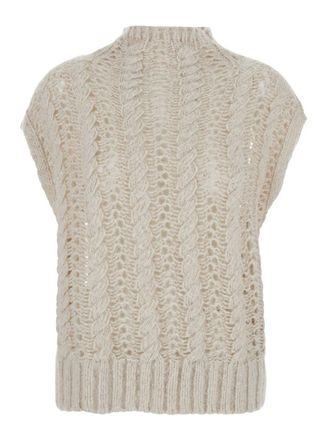 Antonelli Faustina Beige Sleeveless Crewneck Knit Vest In Wool Woman