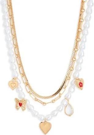 BP. Faux Pearl Layered Charm Necklace in Gold Multi at Nordstrom Rack