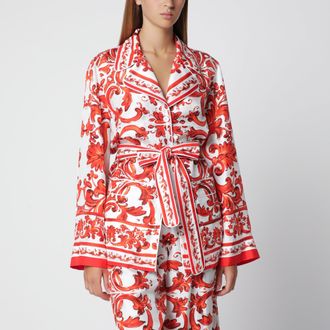 Dolce & Gabbana Camicia Vanity in seta stampa Maiolica arancione