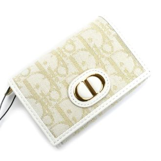Dior Gold White Canvas Leather Coin Purse/Coin Case (Pre-Owned)
