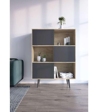 HERDASA Aparador 3 Puertas Modelo-881 Acabado Roble/grafito, 131cm(alto) 101cm(ancho) 30cm(fondo)