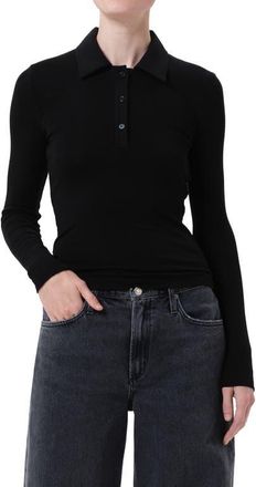 A Gold E Amos Long Sleeve Polo Shirt in Black at Nordstrom, Size X-Small