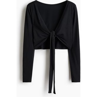 H&M Cropped Long-sleeved Yoga Top in Black at Nordstrom, Size Xx-Large