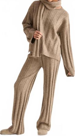 Crescent Kenny Ribbed Sweater With Scarf Lounge Set In Beige